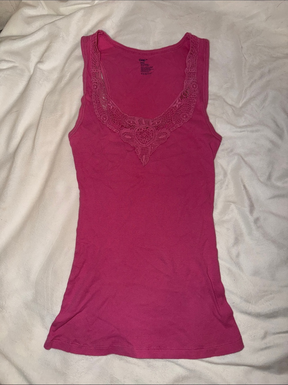 GAP Ribbed Lace-Trim Tank Top - Pink